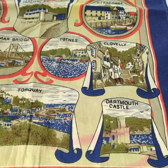 Vintage Devon United Kingdom Souvenir Cotton Tea Towel 20x26" Great Britain - Picture 4 of 5
